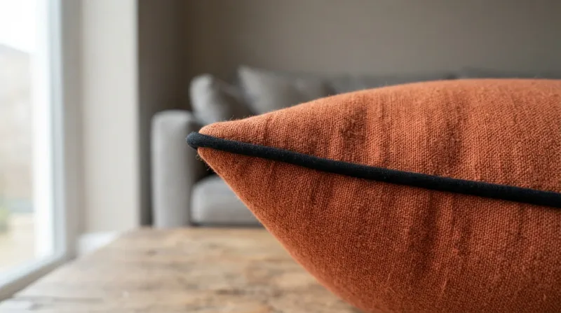 Dây viền 3 mm đen làm gân viền lé trên gối sofa