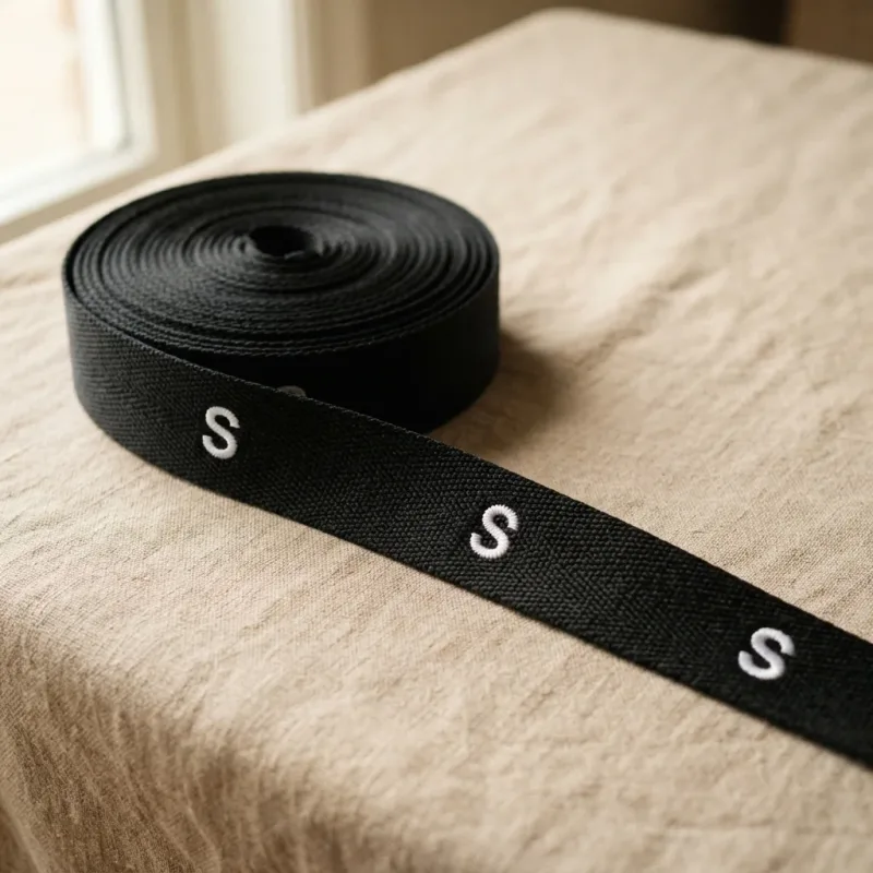 Dây quai xách polyester đen thêu chữ