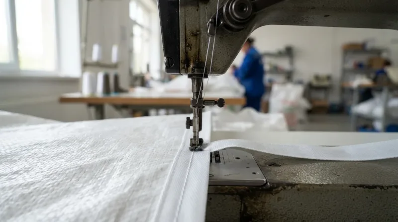 May dây tape trắng PP viền miệng bao dệt